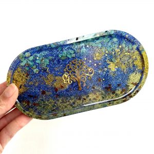 Plateau de rechargement Ovale | Arbre de vie | Aventurine Verte - Œil de Tigre - Turquoise