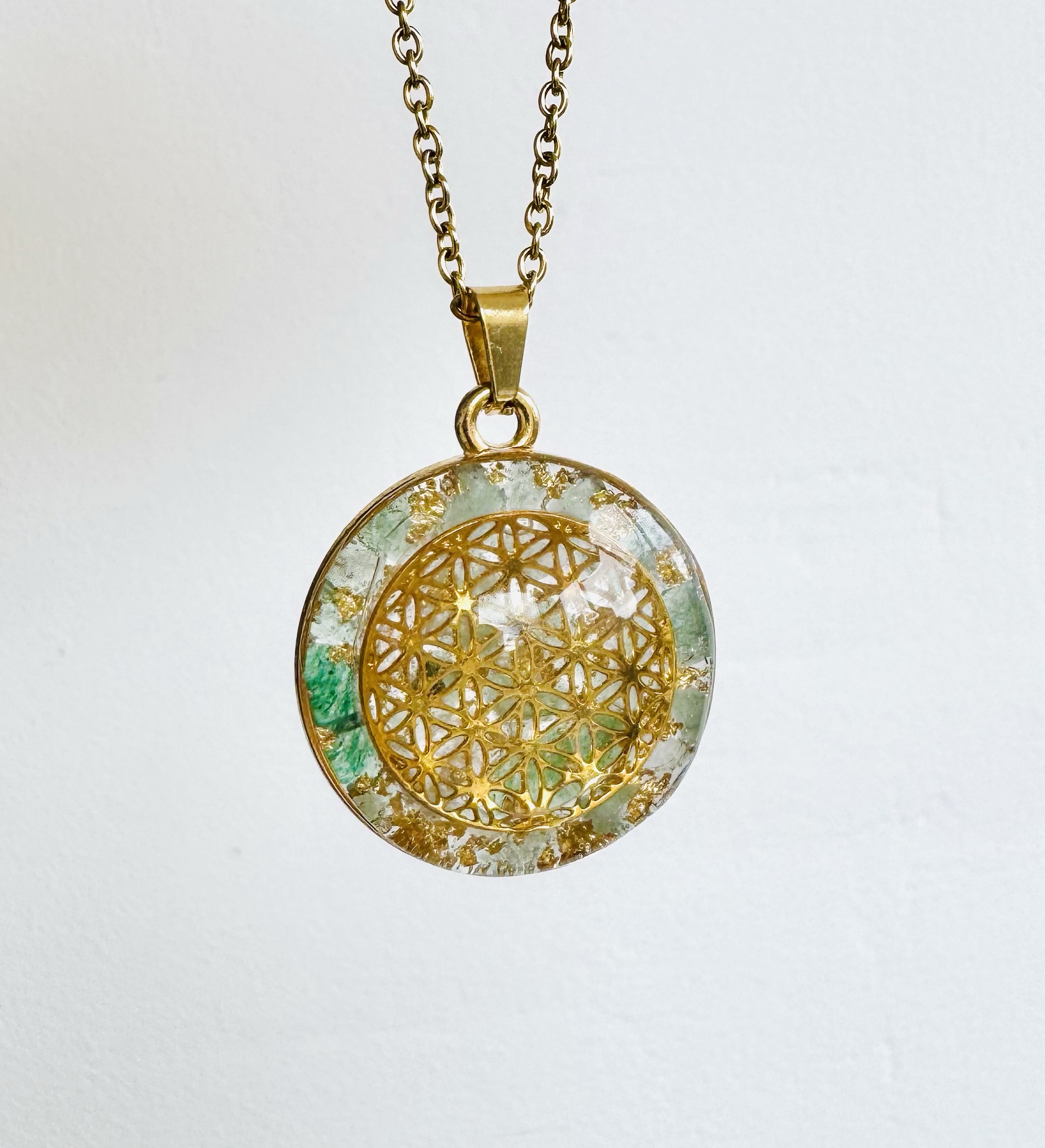 đ Maxi Galaxie HARMONIE DU CĆUR - Fleur de Vie & Aventurine Verte