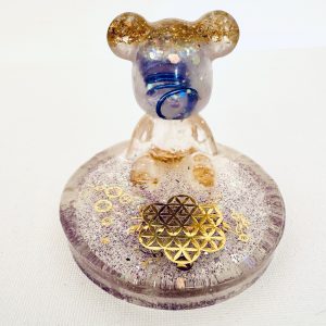 💜 Ourson des Étoiles sur Plateau – Apaisement des Émotions | Améthyste • Quartz Rose • Cristal de Roche