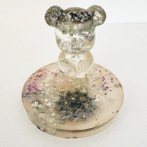💜 Ourson des Étoiles sur Plateau – Apaisement des Émotions | Améthyste • Quartz Rose • Cristal de Roche