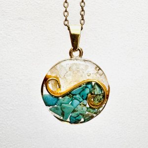 Collier vibratoire doré - Exprimer sa propre voix • Turquoise & Cristal de roche