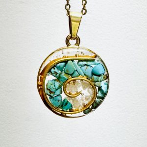Collier vibratoire doré - Exprimer sa propre voix • Turquoise & Cristal de roche